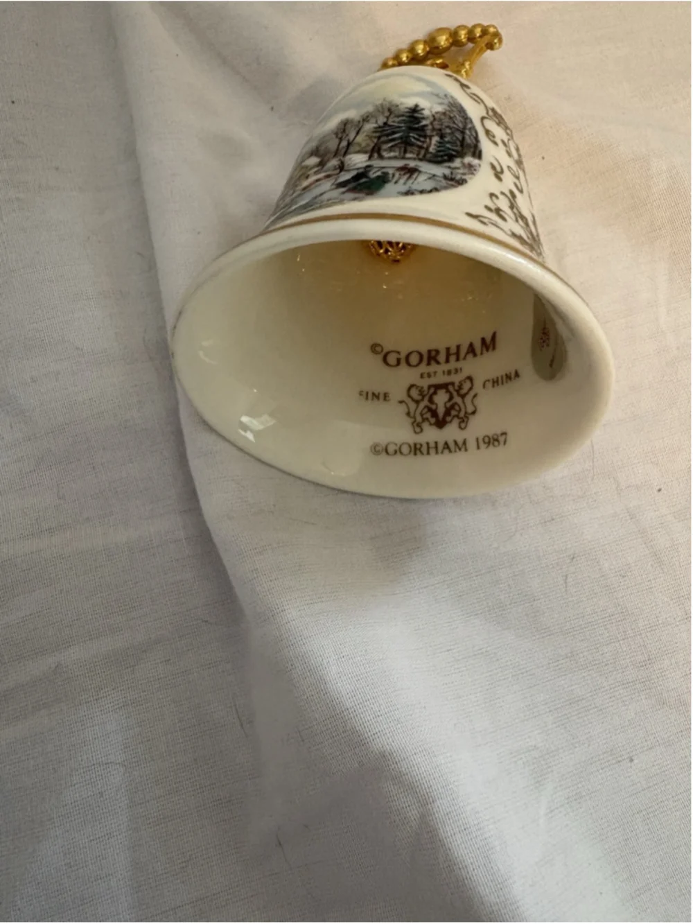 Gotham Noel Christmas Bell Fine China W/gold-tone Handle Vintage. 1051